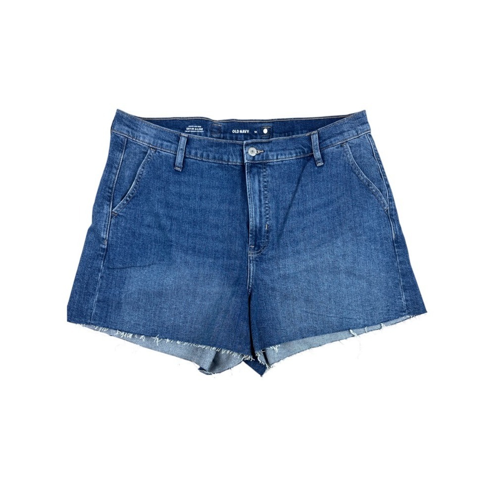 Old Navy Women's 18 Sky-Hi Higher High Rise Denim Shorts Raw Hem Blue Denim